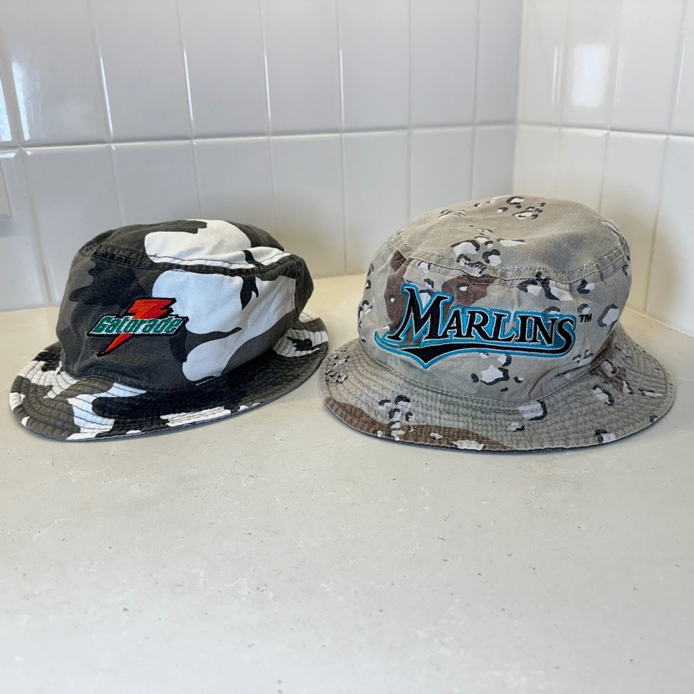 Vintage‎ Miami Marlins Bucket Hats Camo Gatorade MLB Adult Reversible Bundle